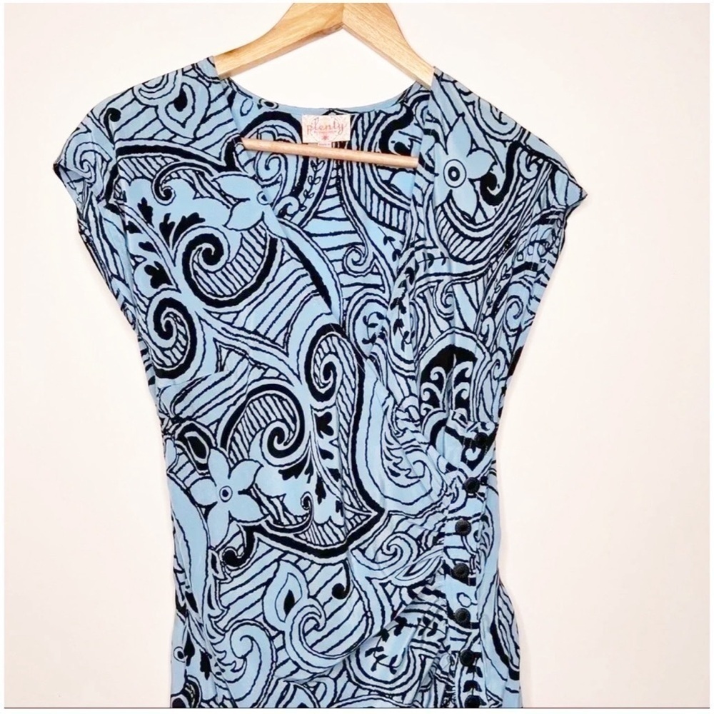Plenty by Tracy Reese Blue Silk Wrap Side Button Dress Size 6 - Picture 3 of 11